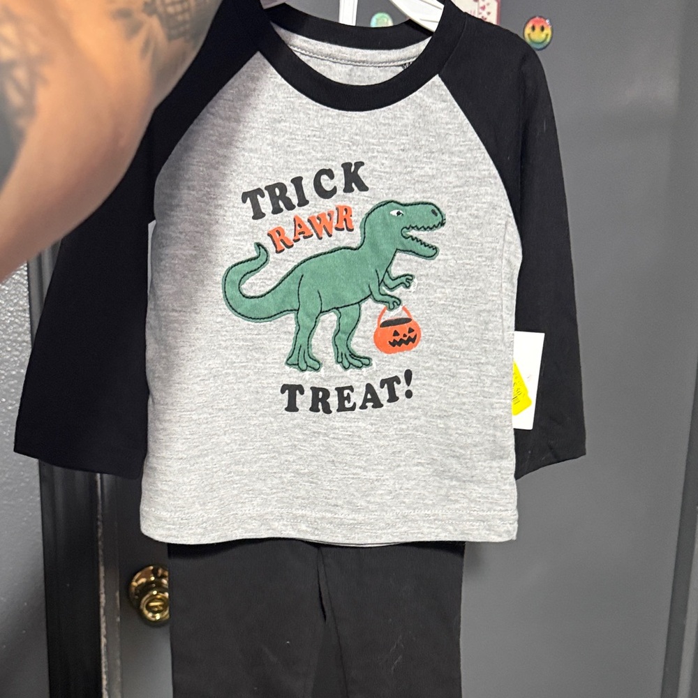 Dinosaur Trick-or-Treat Kids pajamas- Black and Gray